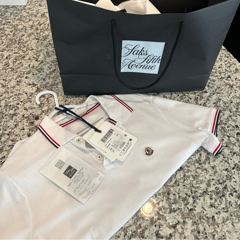 100% Authentic Moncler Striped Trim Cotton Piquet Polo Shirt